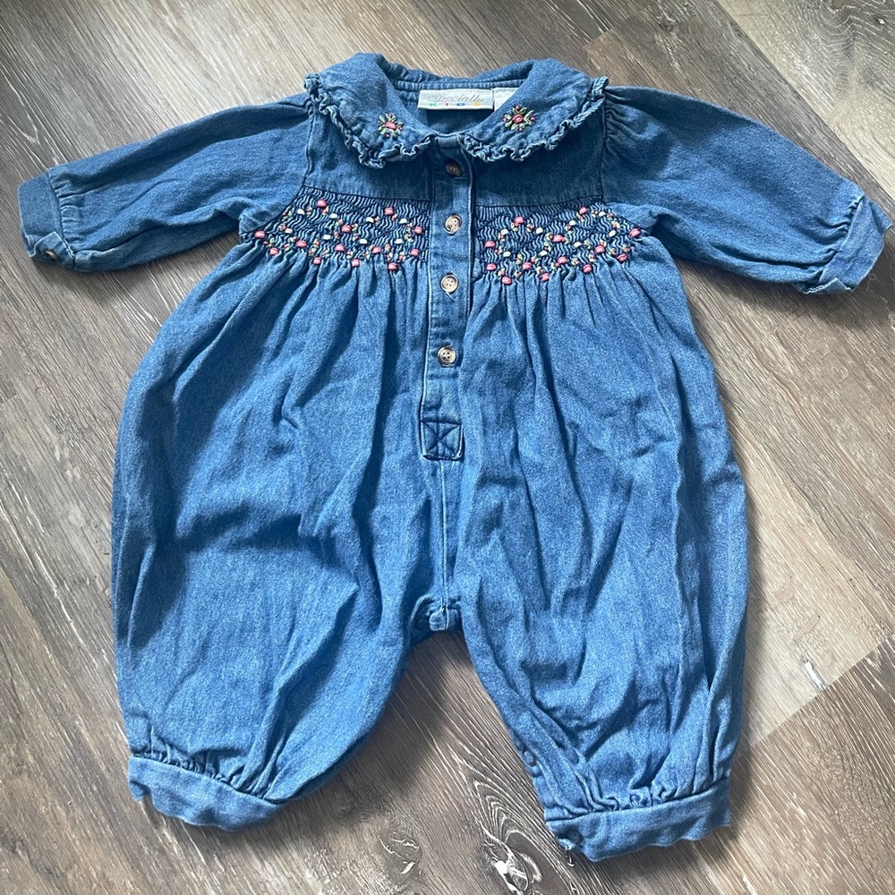 3/6 month Embroidered Denim Romper